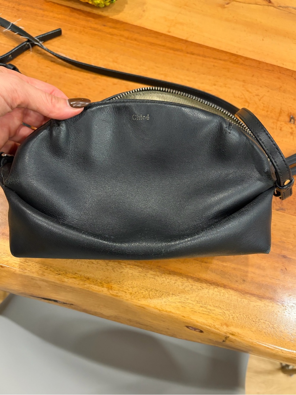 Chloe Black Leather Crescent Crossbody